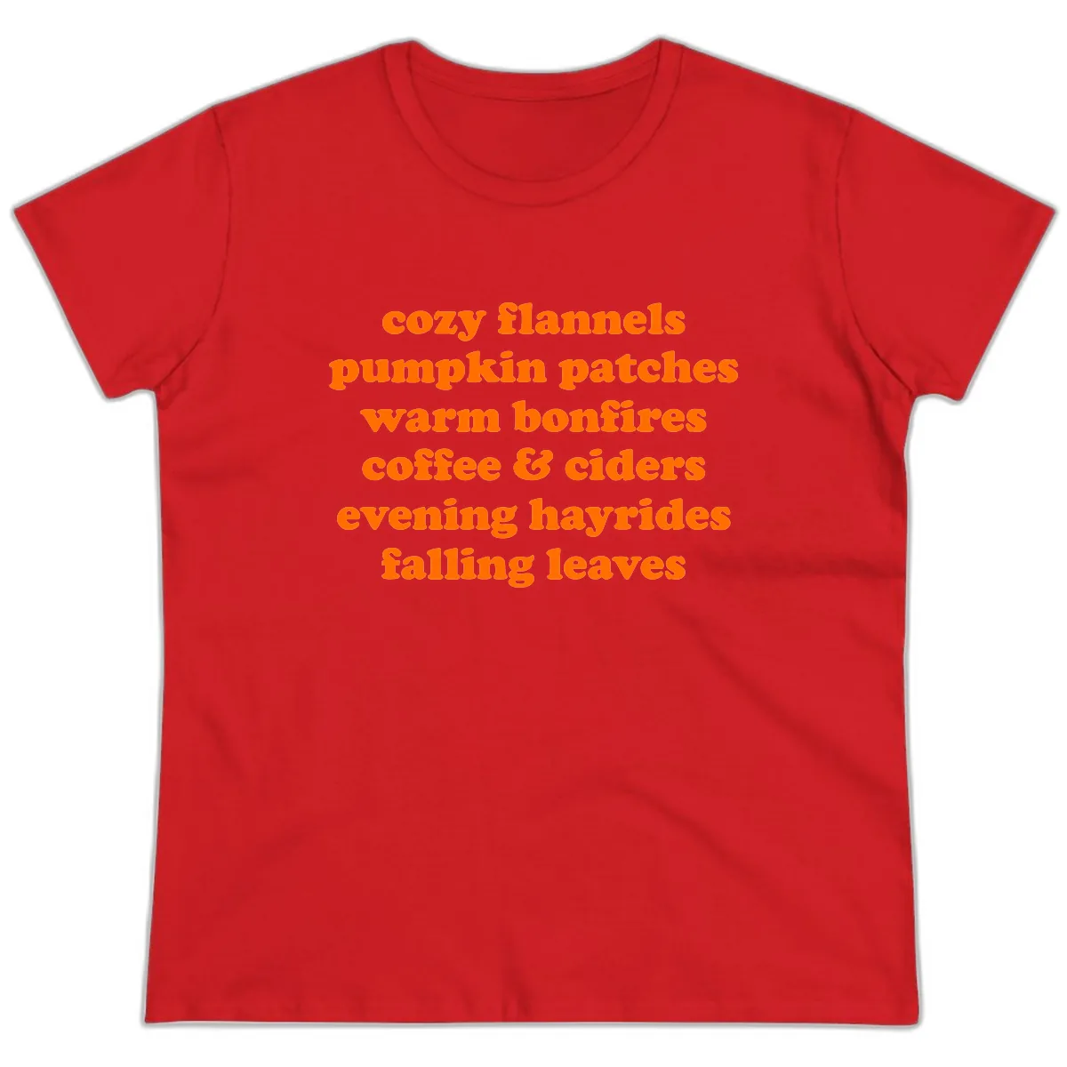 Autumnal Vibes Typography Design Ladies Tee in Red