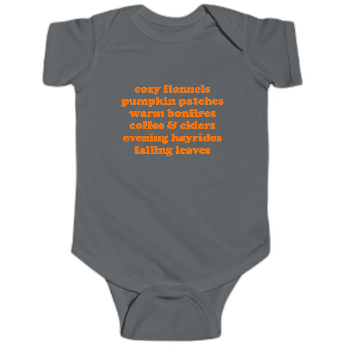 Autumnal Vibes Typography Design Baby Onesie in Charcoal