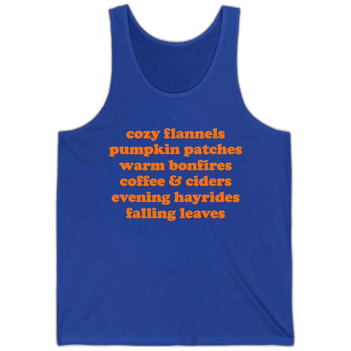 Autumnal Vibes Typography Design Tank in True Royal