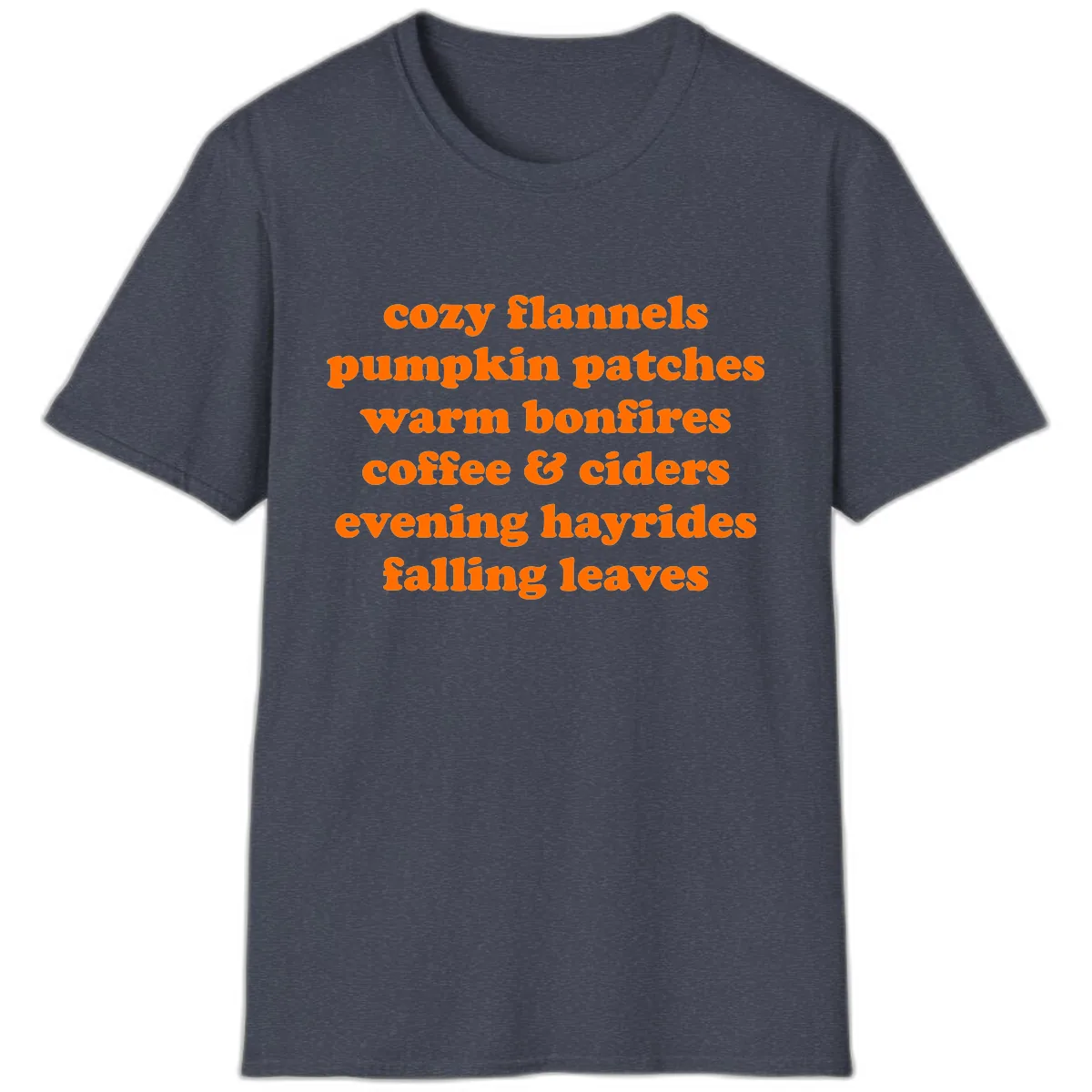 Autumnal Vibes Typography Design T-Shirt in Heather Navy