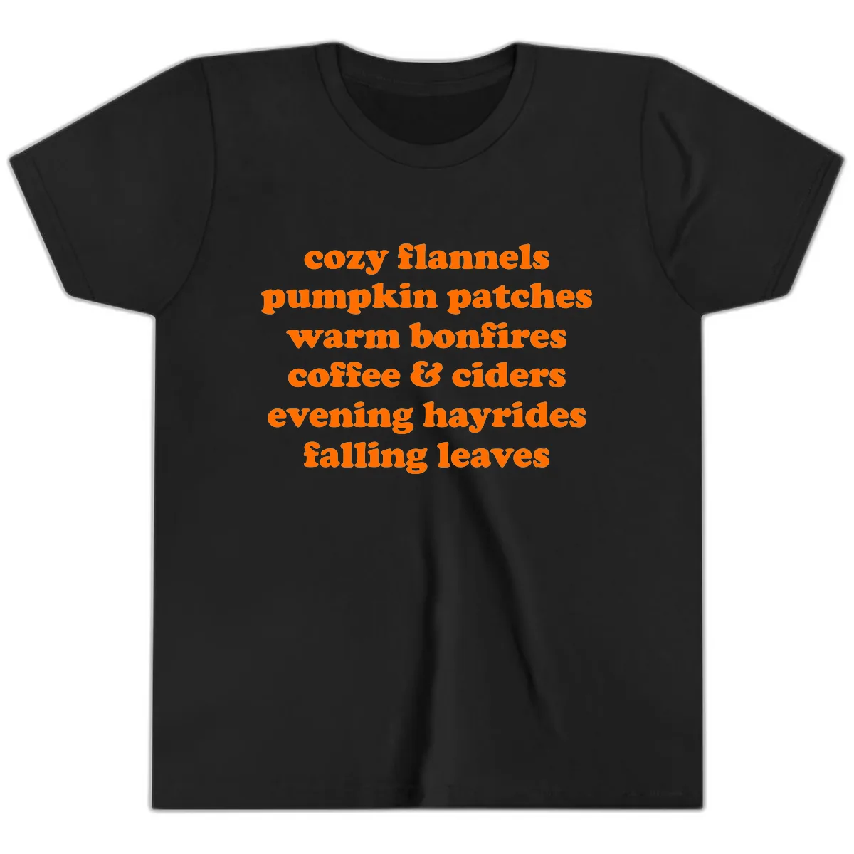 Autumnal Vibes Typography Design Youth T-Shirt in Black