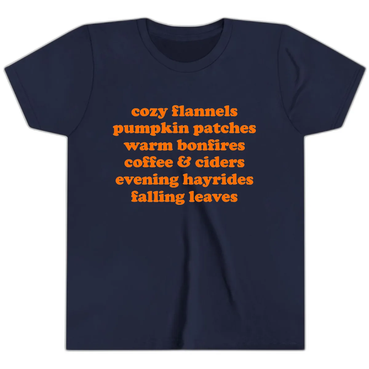 Autumnal Vibes Typography Design Youth T-Shirt in Navy