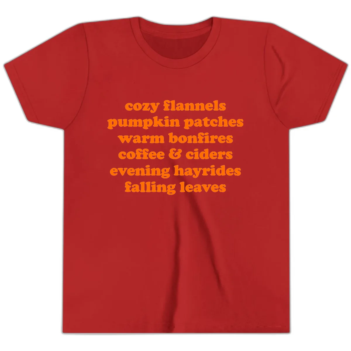 Autumnal Vibes Typography Design Youth T-Shirt in Red