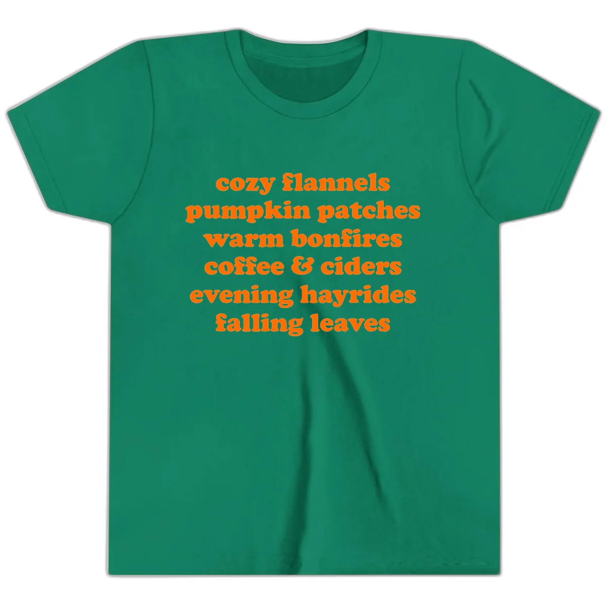 Autumnal Vibes Typography Design Youth T-Shirt in Kelly