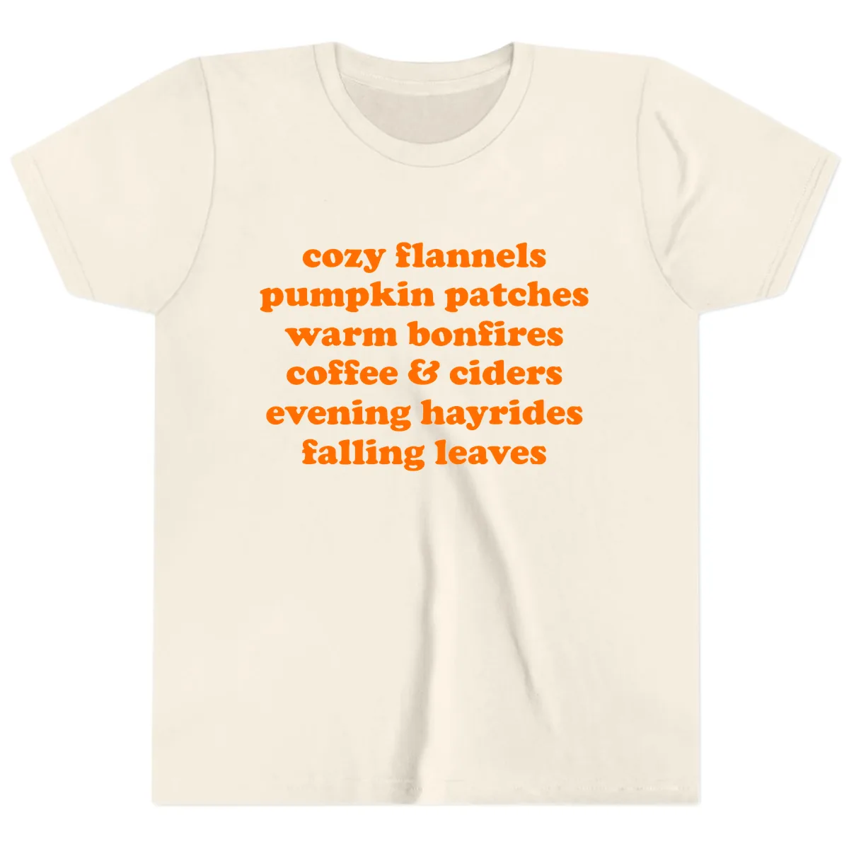 Autumnal Vibes Typography Design Youth T-Shirt in Natural