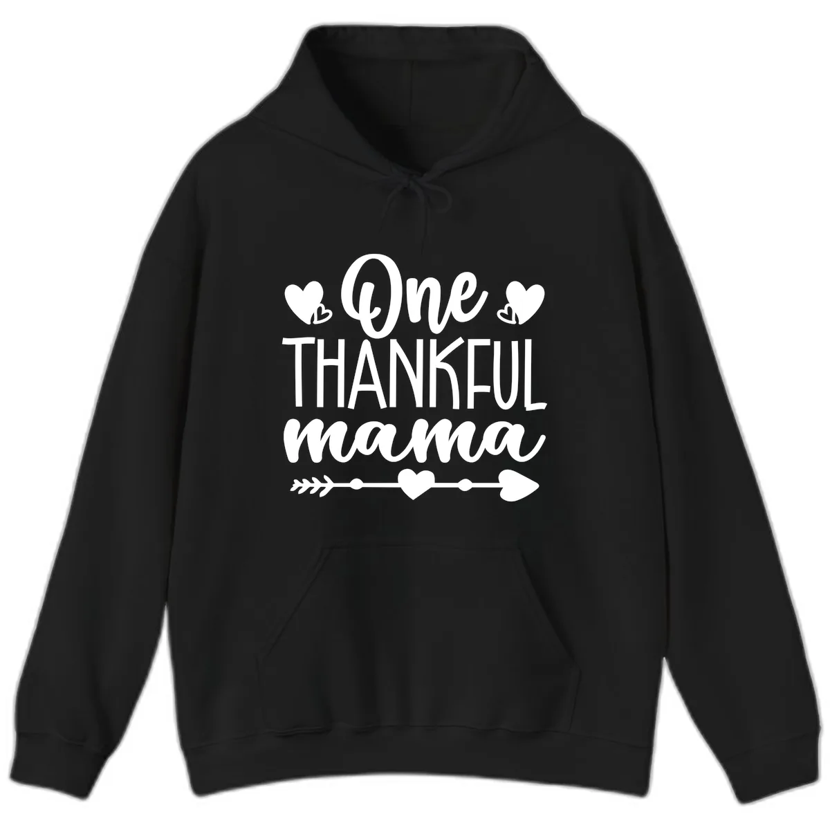 One Thankful Mama Heart Design Hoodie in Black