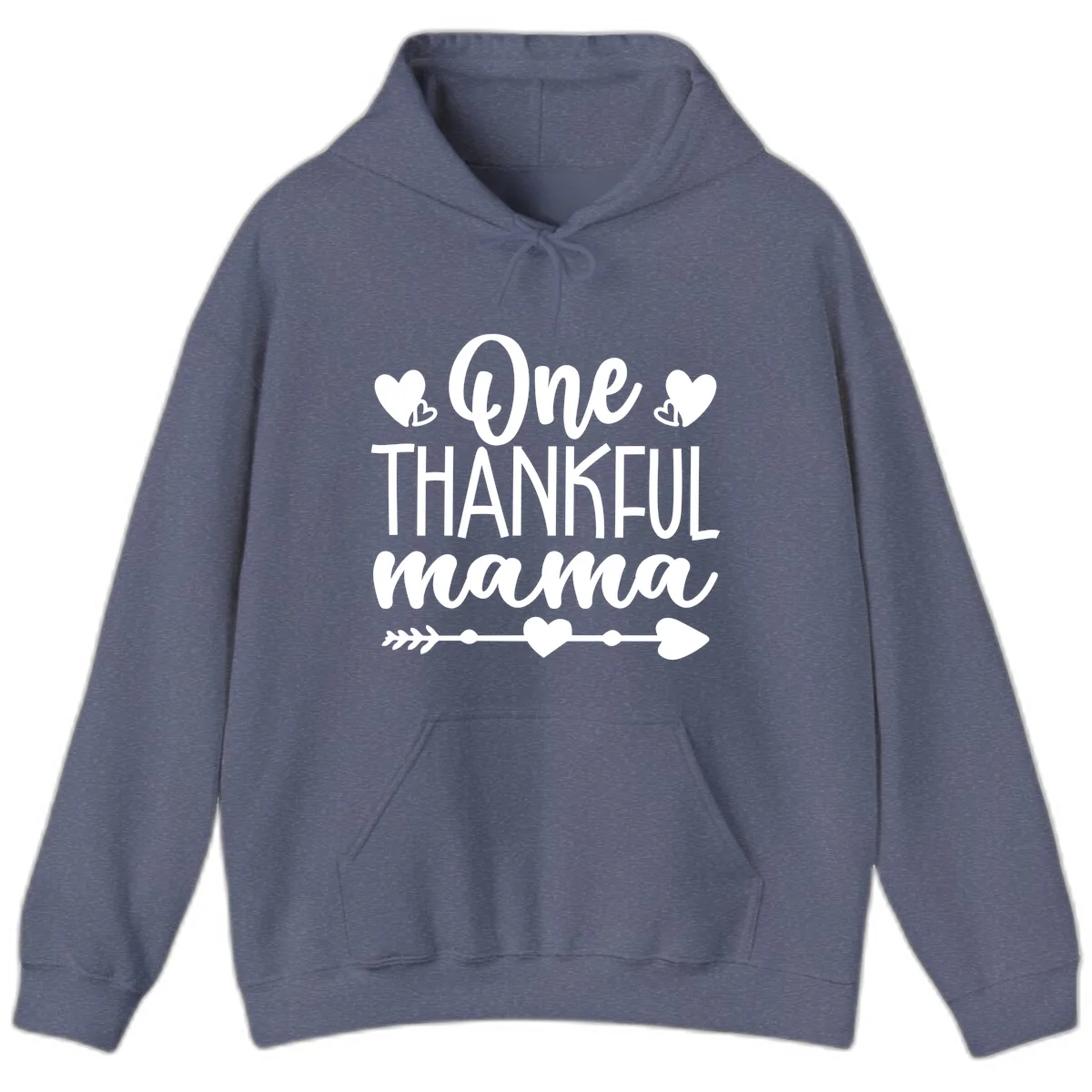 One Thankful Mama Heart Design Hoodie in Heather Navy