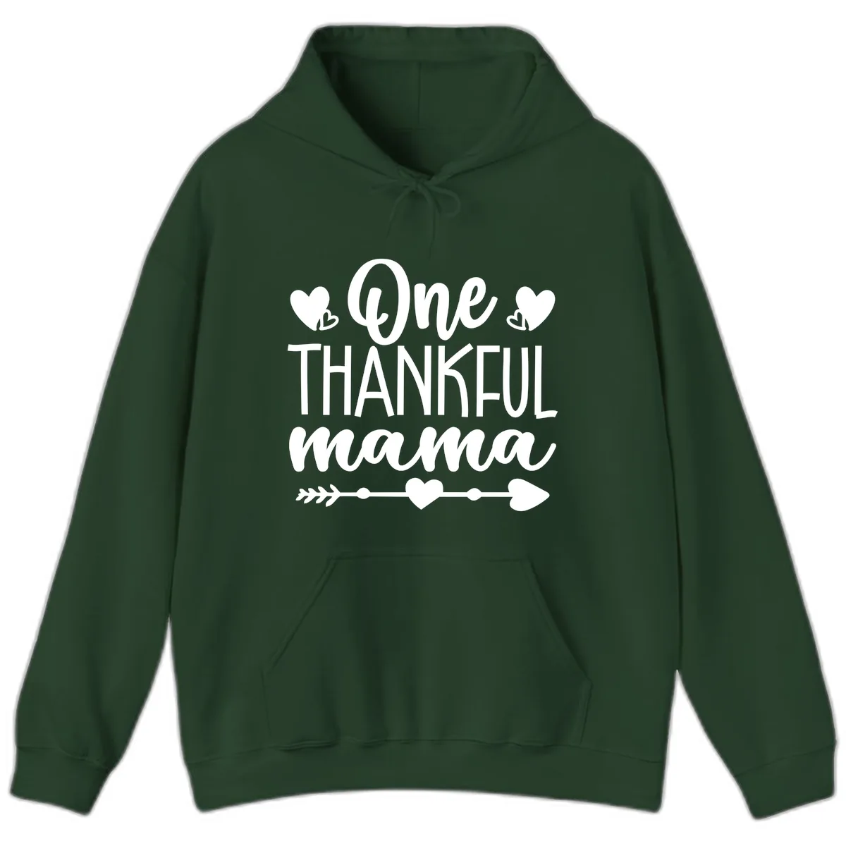 One Thankful Mama Heart Design Hoodie in Forest Green