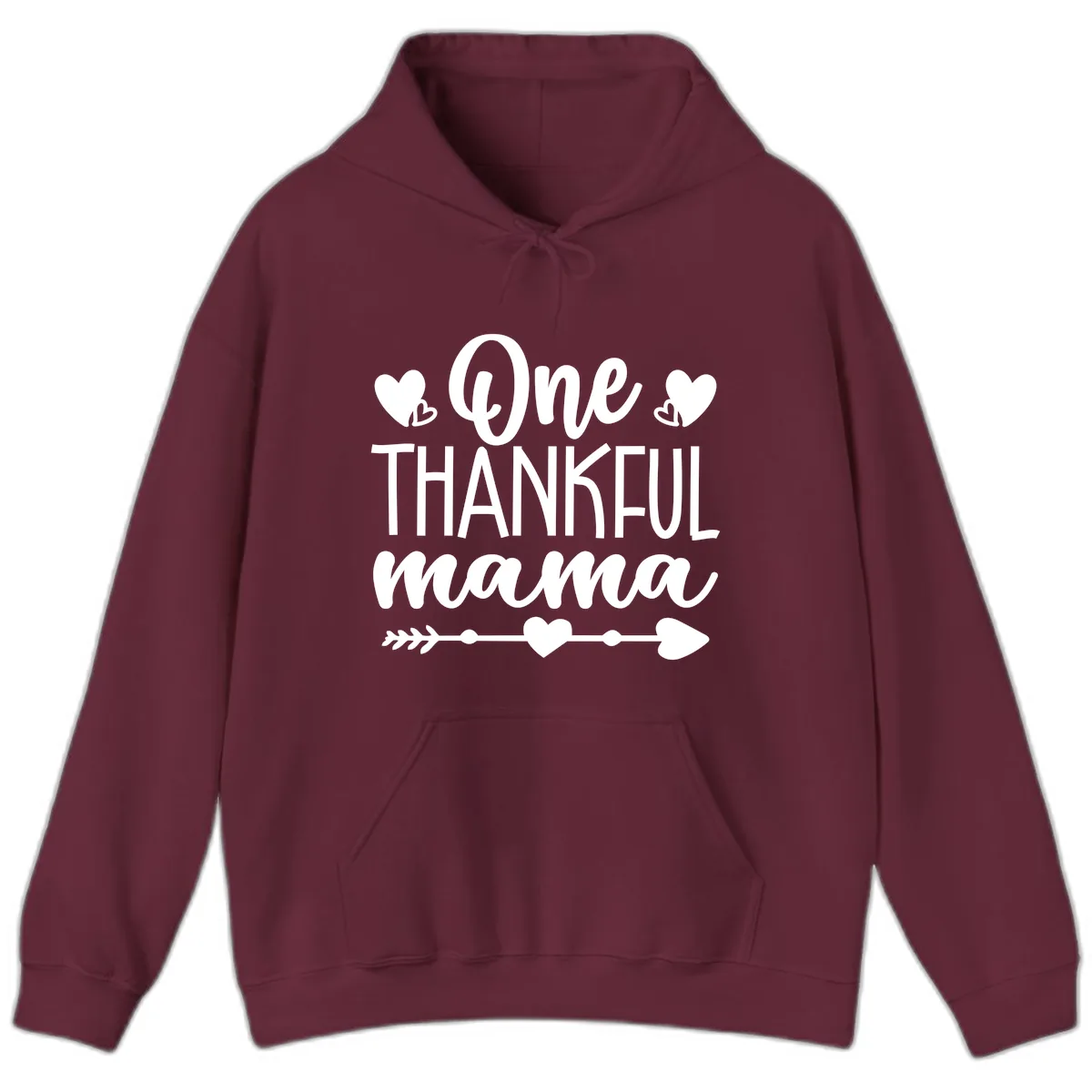 One Thankful Mama Heart Design Hoodie in Maroon