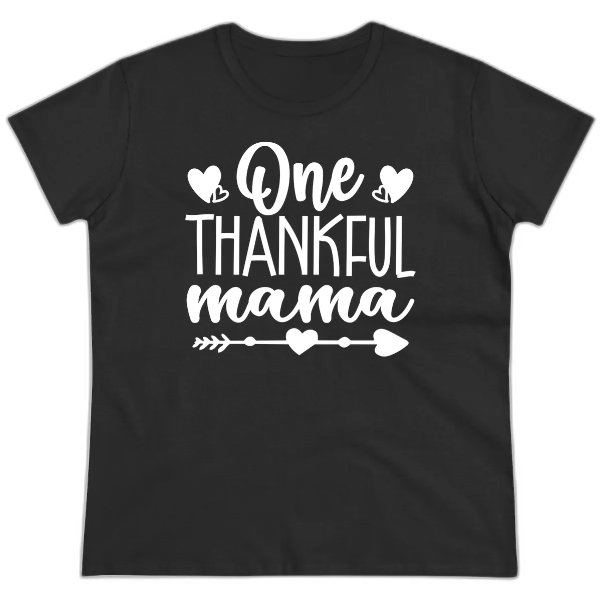 One Thankful Mama Heart Design Ladies Tee in Black