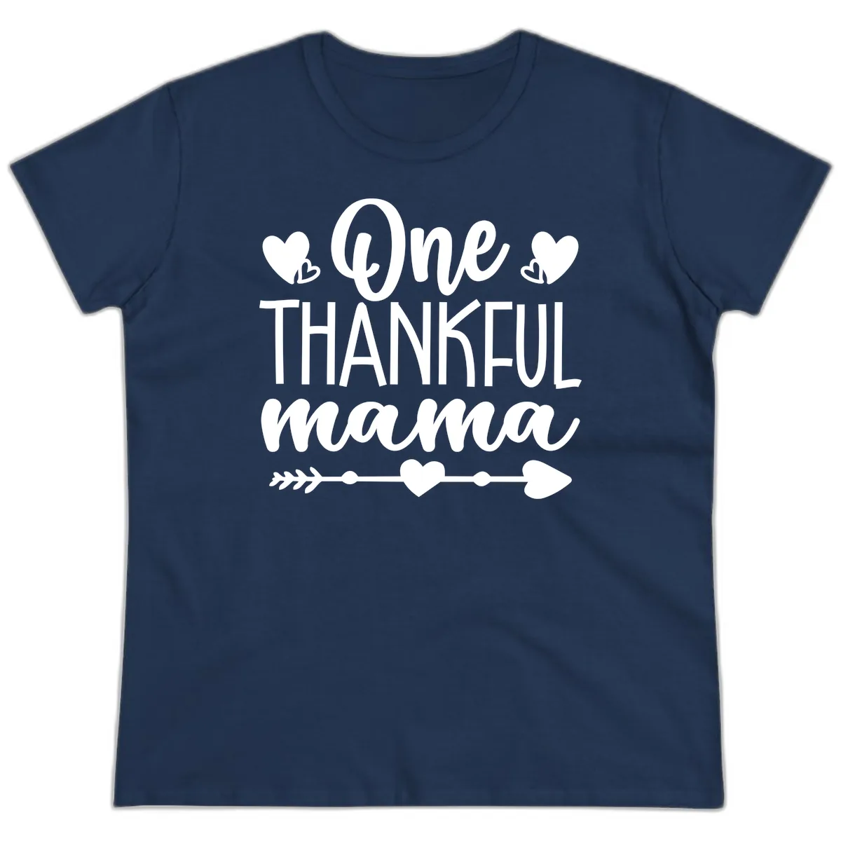 One Thankful Mama Heart Design Ladies Tee in Navy