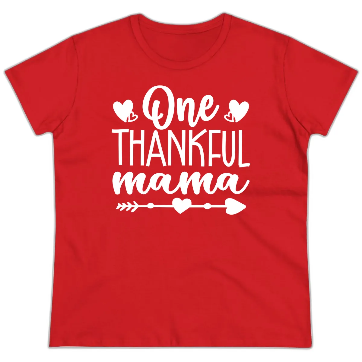 One Thankful Mama Heart Design Ladies Tee in Red