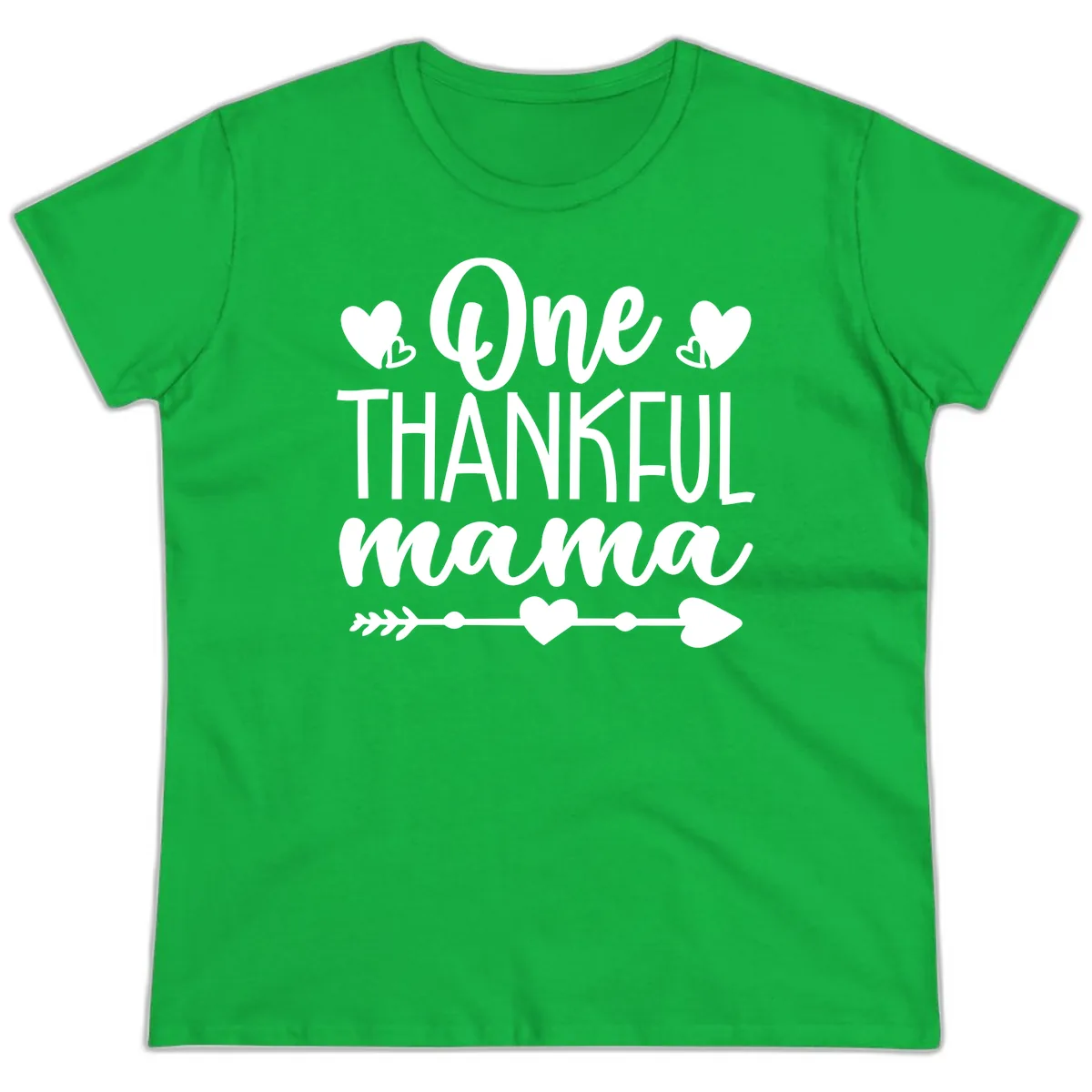 One Thankful Mama Heart Design Ladies Tee in Irish Green