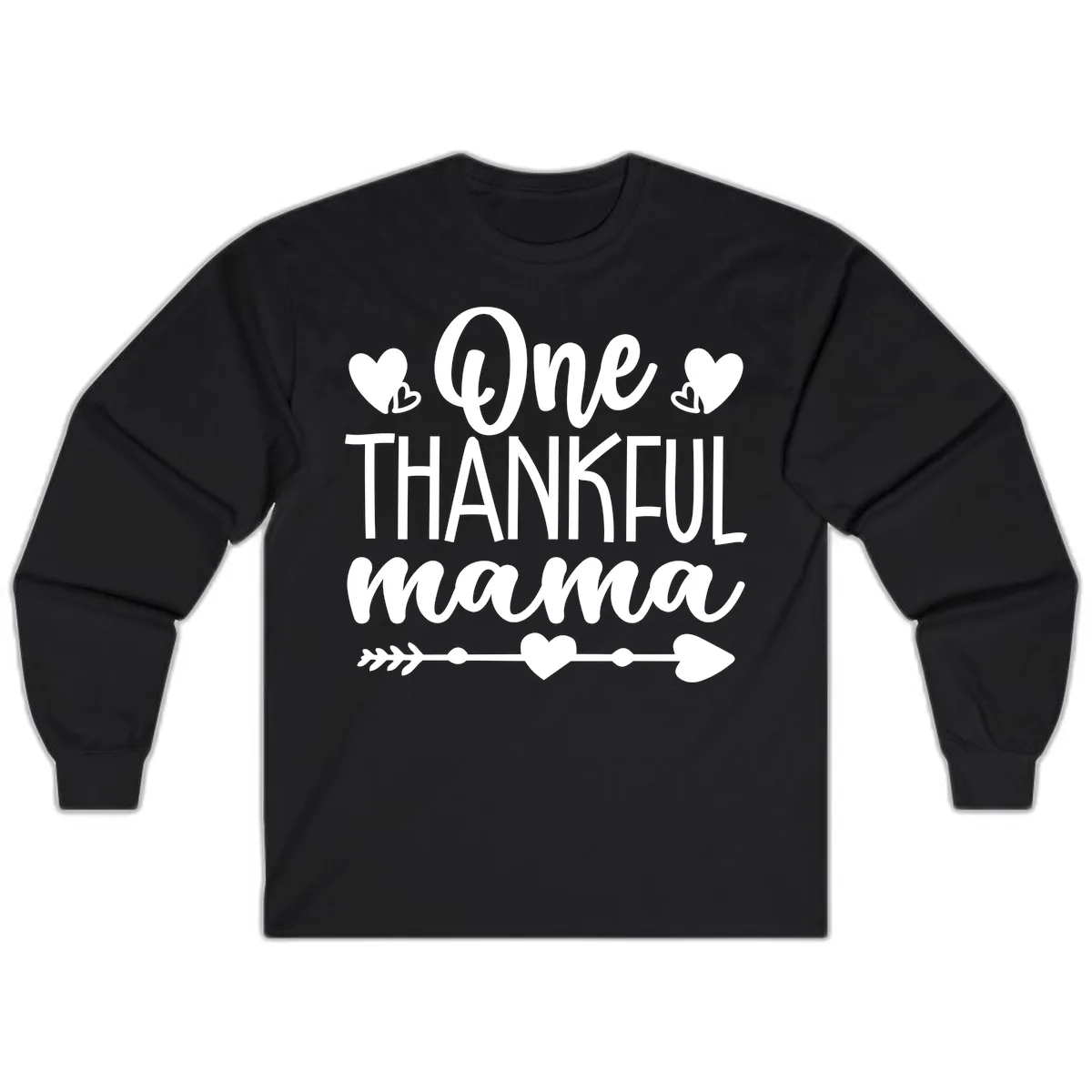 One Thankful Mama Heart Design Long Sleeve in Black