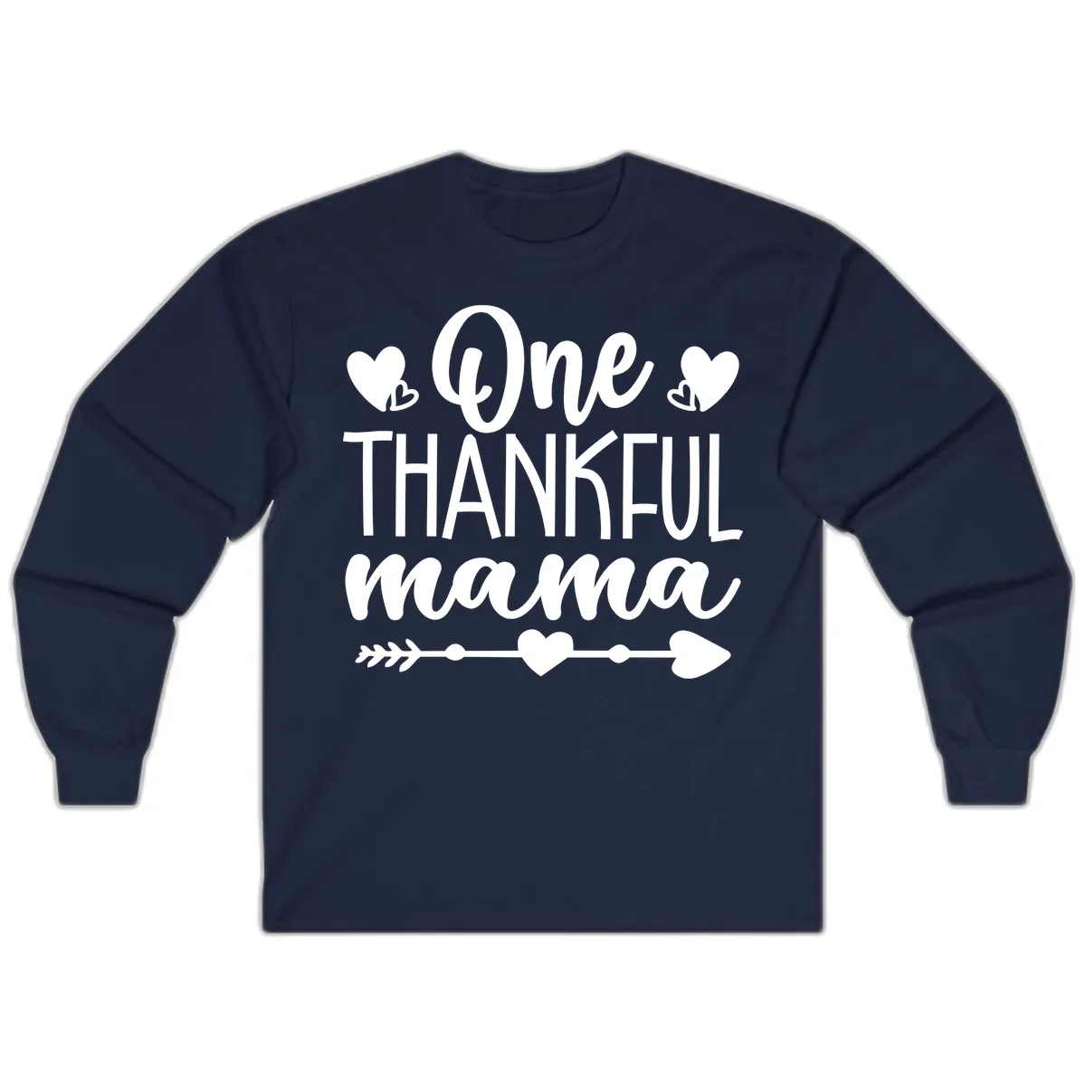 One Thankful Mama Heart Design Long Sleeve in Navy