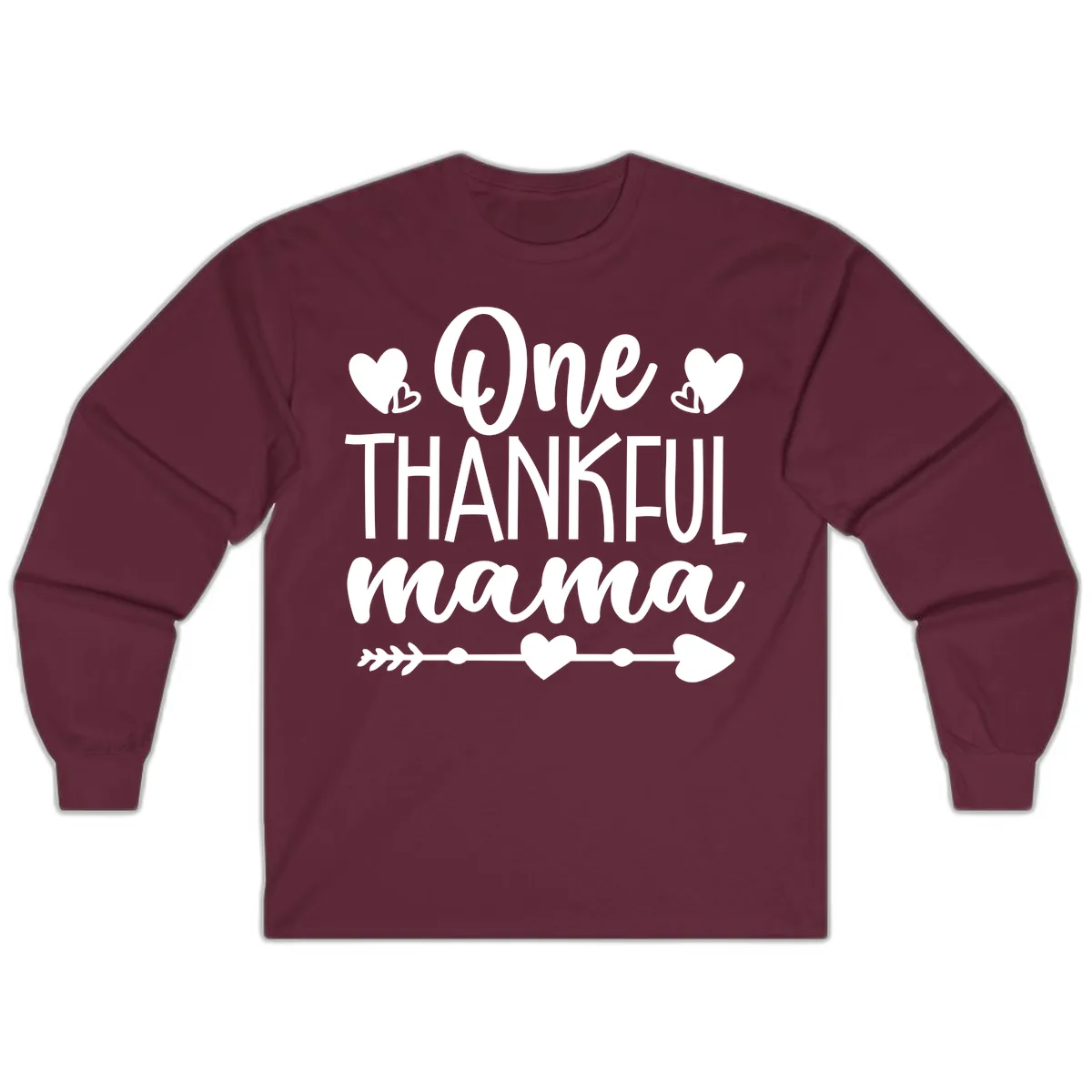 One Thankful Mama Heart Design Long Sleeve in Maroon