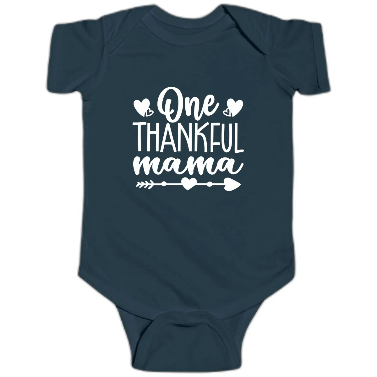 One Thankful Mama Heart Design Baby Onesie in Navy