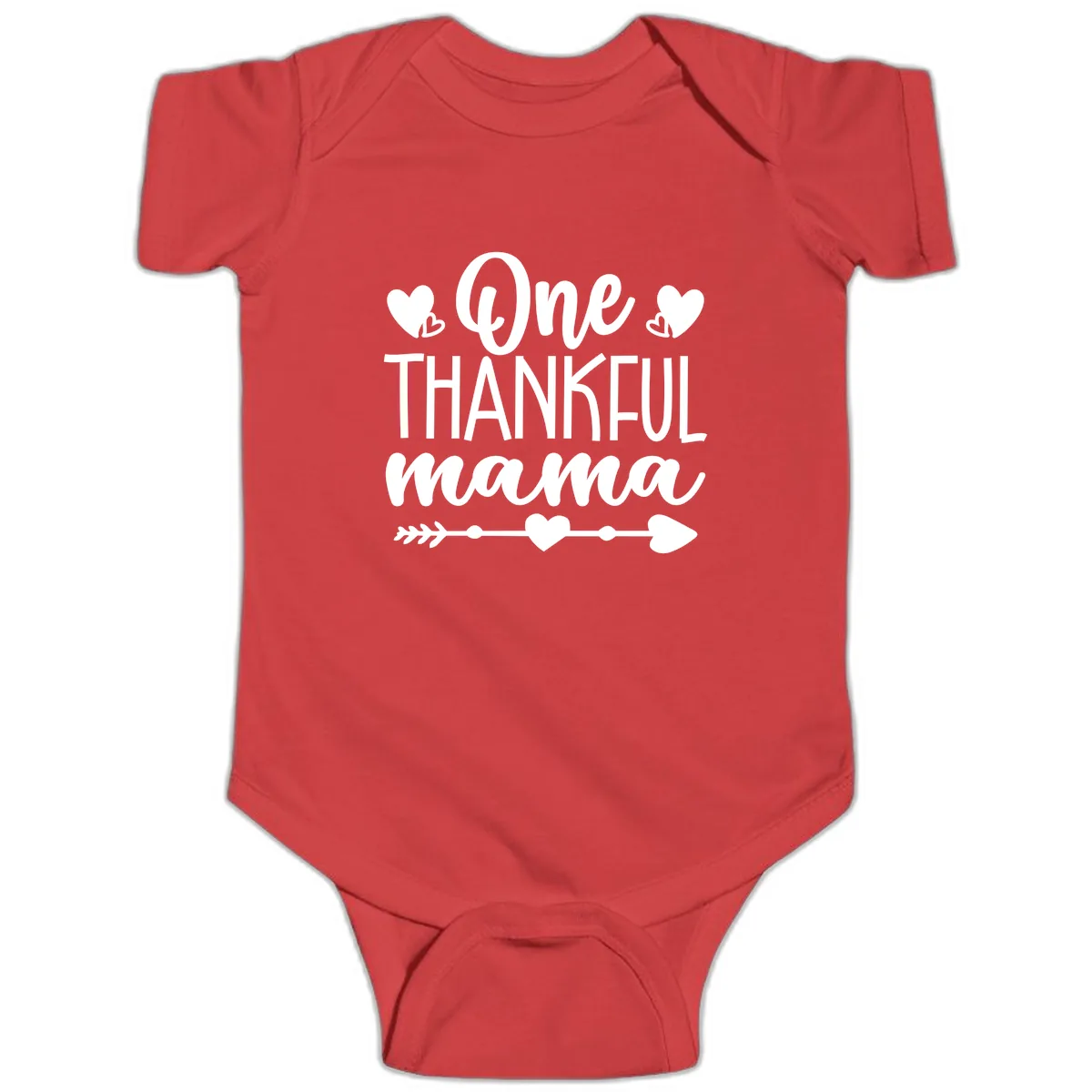 One Thankful Mama Heart Design Baby Onesie in Red