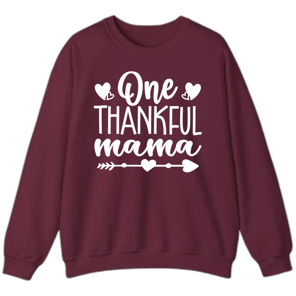 One Thankful Mama Heart Design Sweatshirt in Maroon