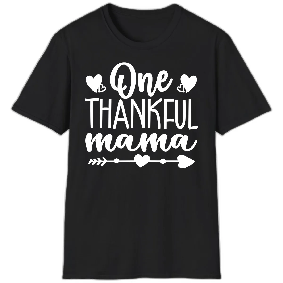One Thankful Mama Heart Design T-Shirt in Black