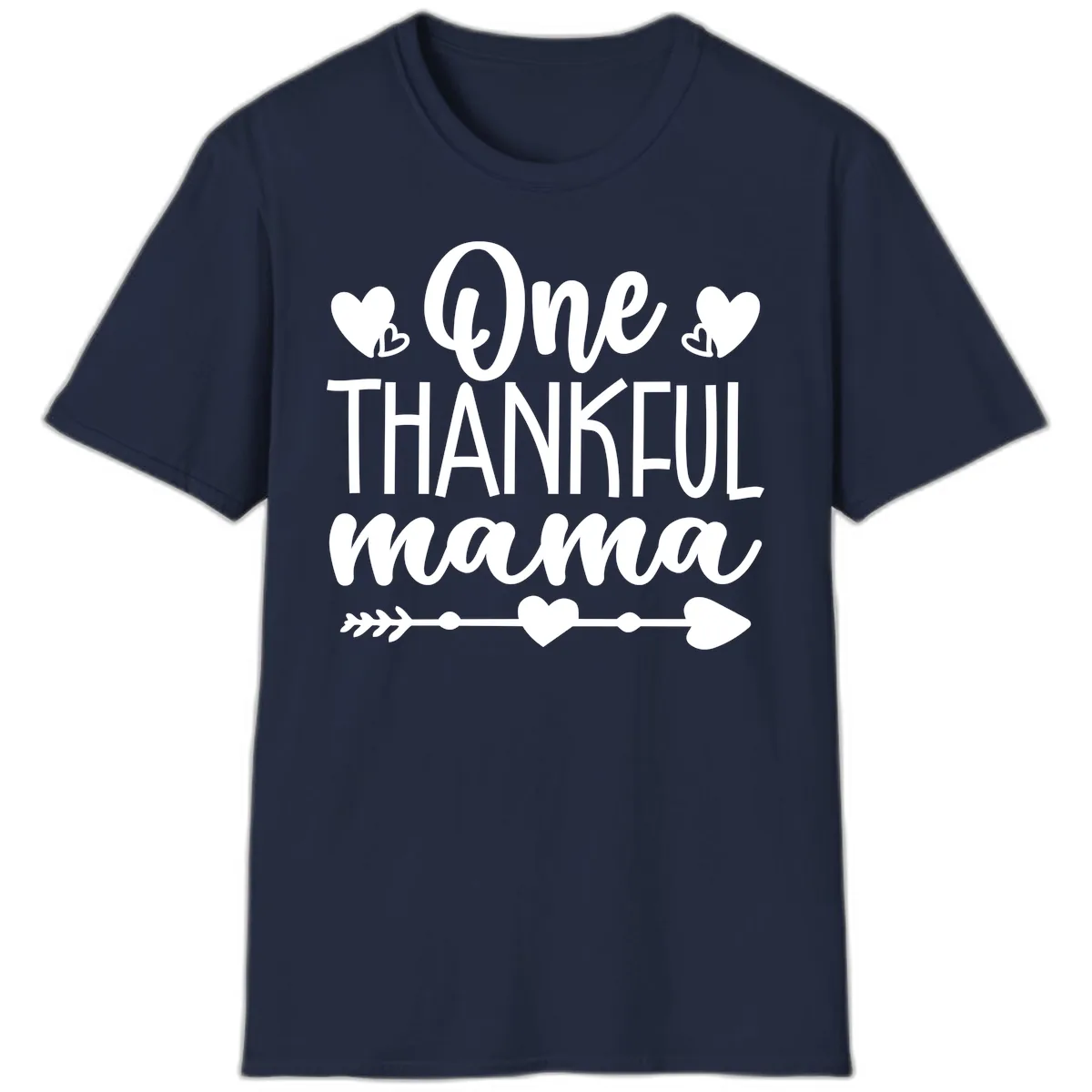 One Thankful Mama Heart Design T-Shirt in Navy