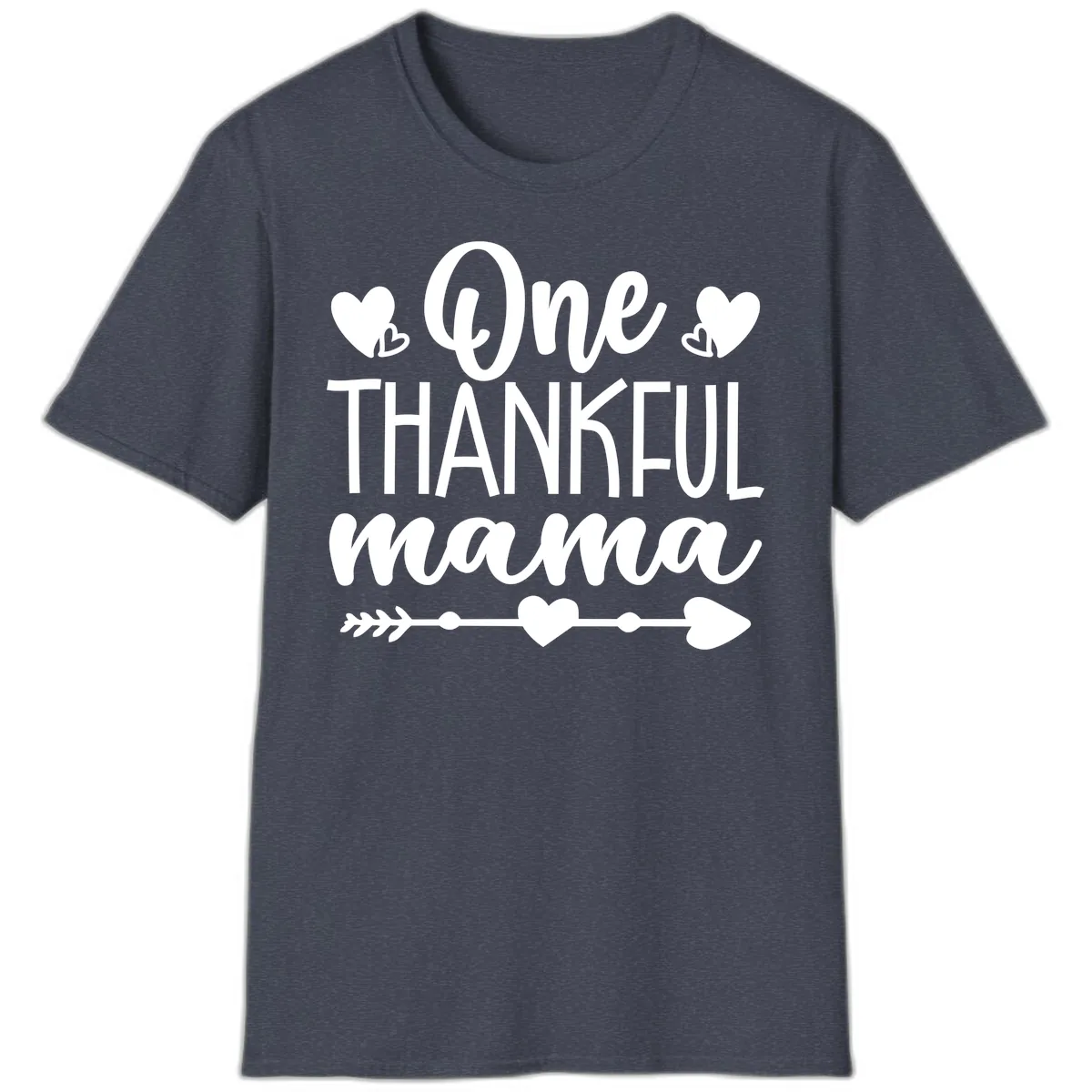 One Thankful Mama Heart Design T-Shirt in Heather Navy