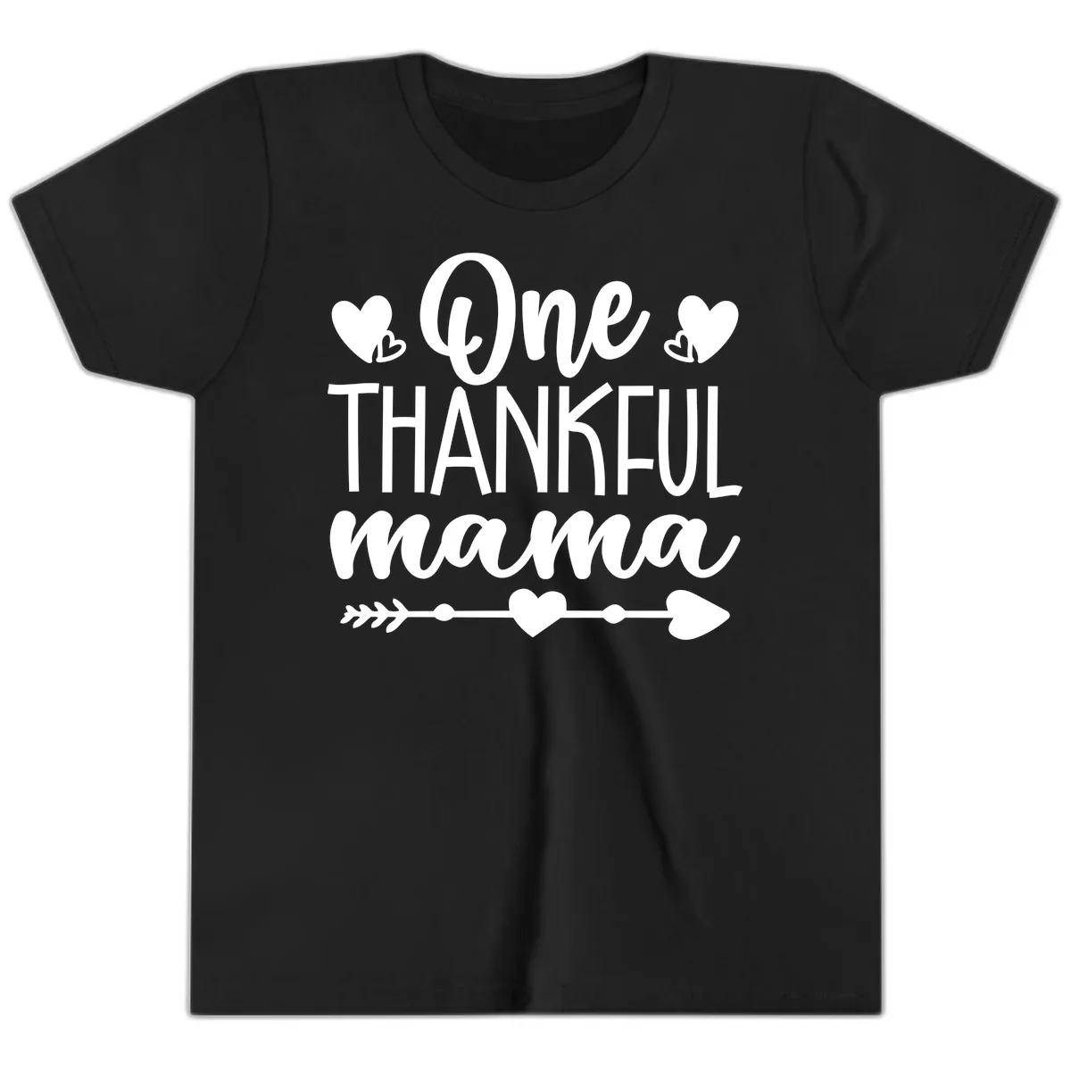 One Thankful Mama Heart Design Youth T-Shirt in Black