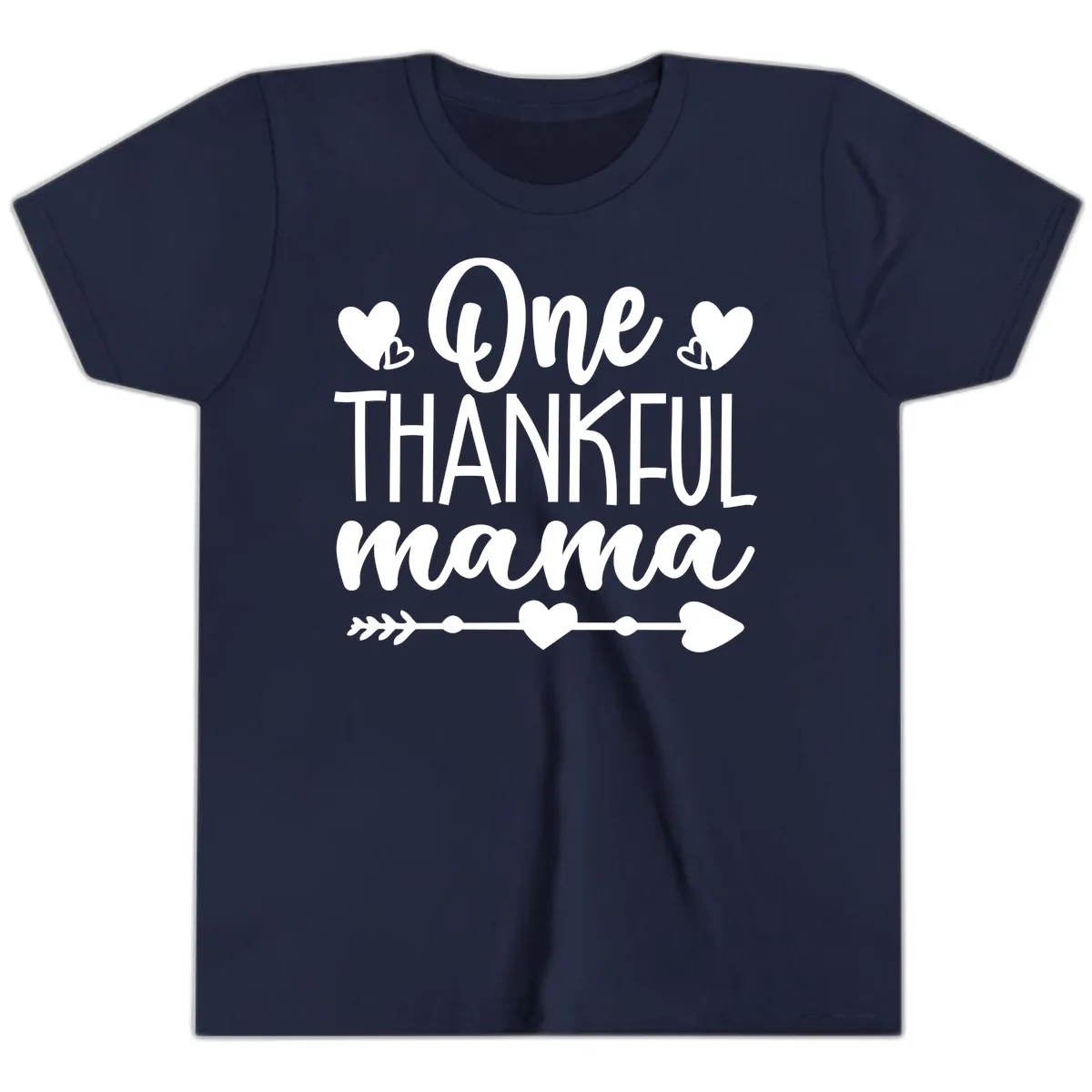 One Thankful Mama Heart Design Youth T-Shirt in Navy