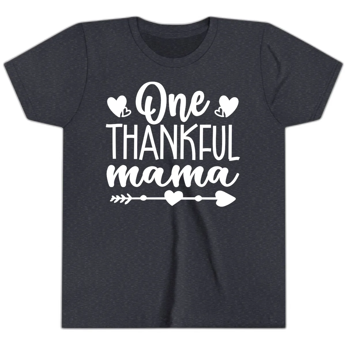 One Thankful Mama Heart Design Youth T-Shirt in Heather Navy