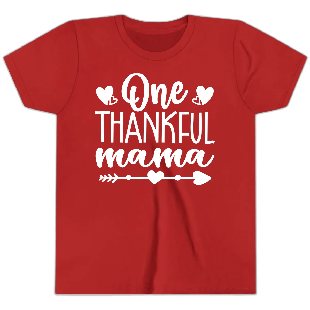 One Thankful Mama Heart Design Youth T-Shirt in Red