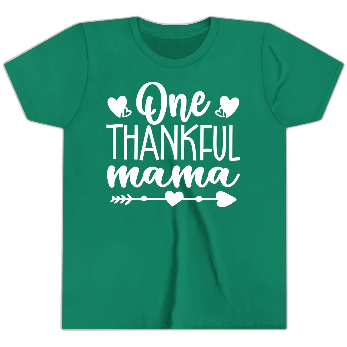 One Thankful Mama Heart Design Youth T-Shirt in Kelly