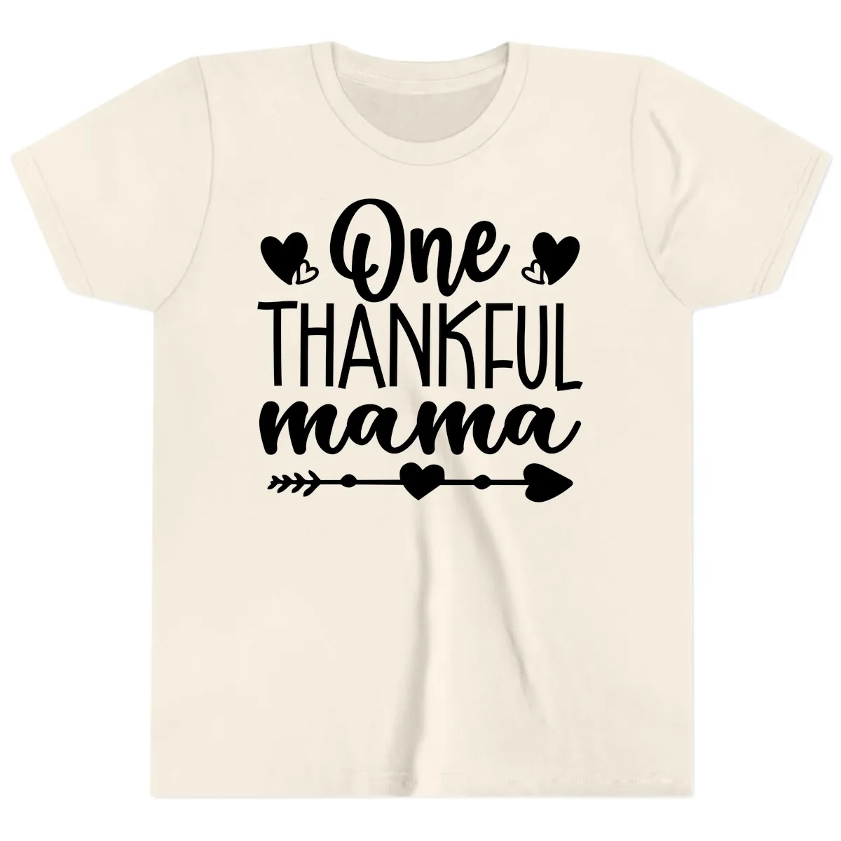 One Thankful Mama Heart Design Youth T-Shirt in Natural