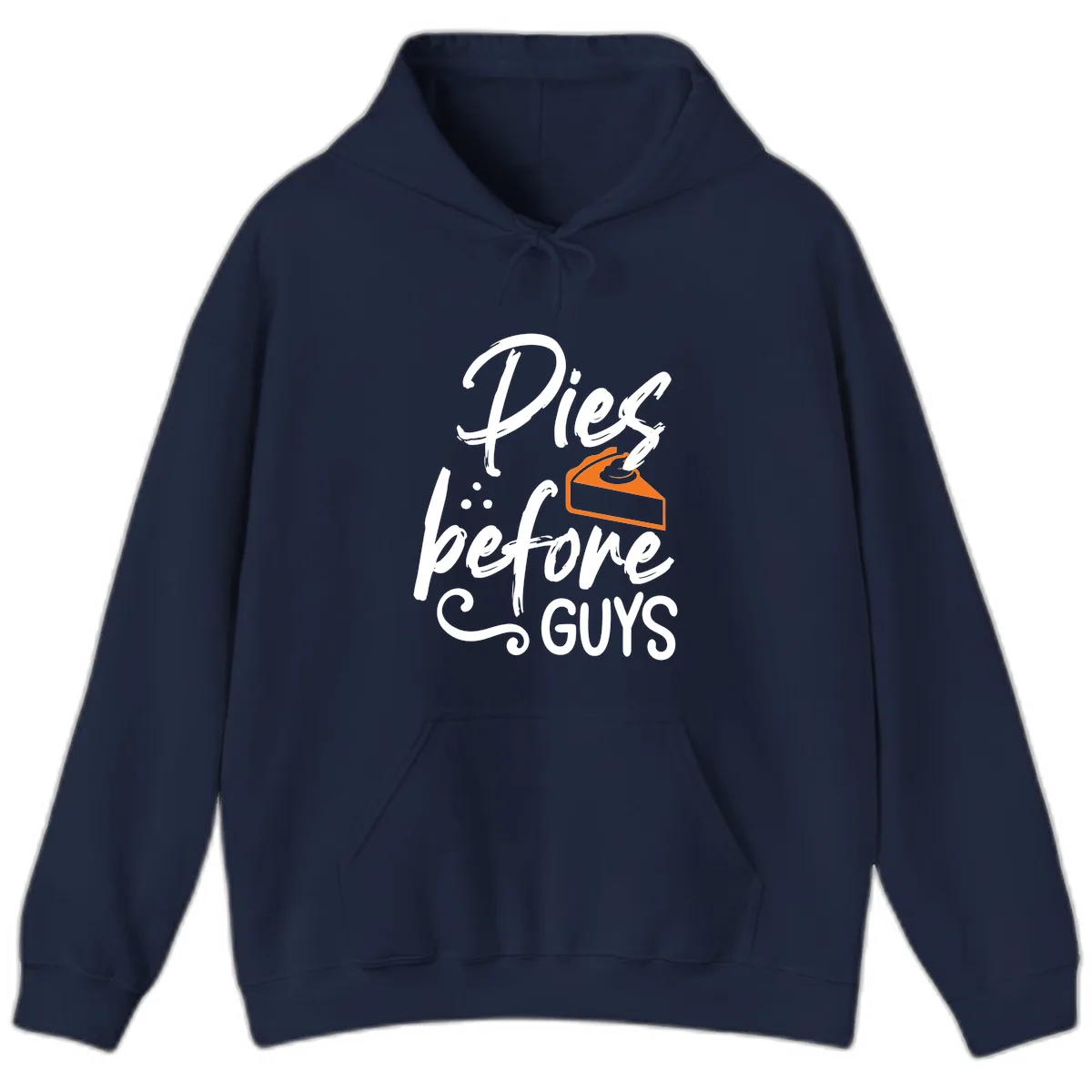 Pies Before Guys Typography Design Hoodie in Navy