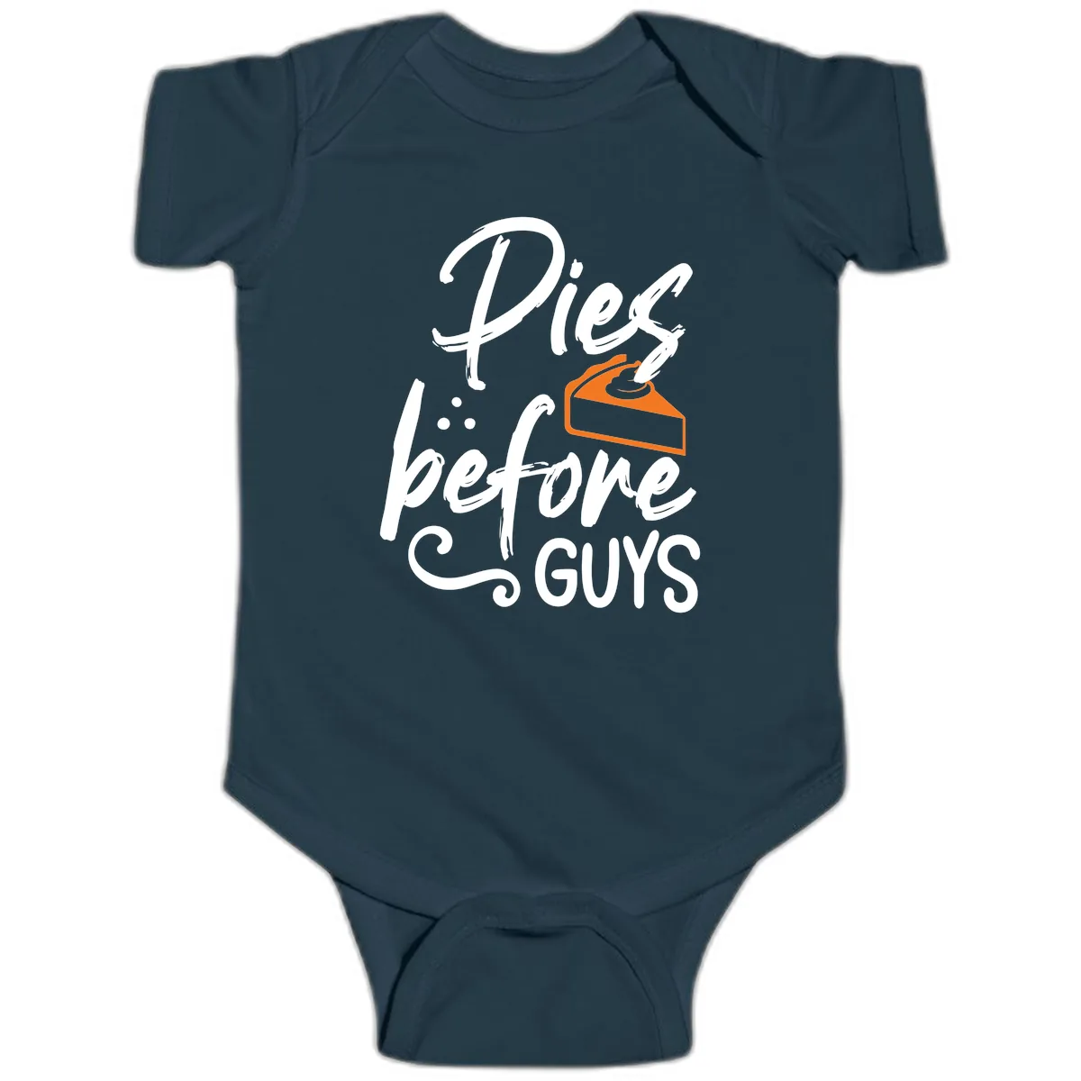 Pies Before Guys Typography Design Baby Onesie in Navy