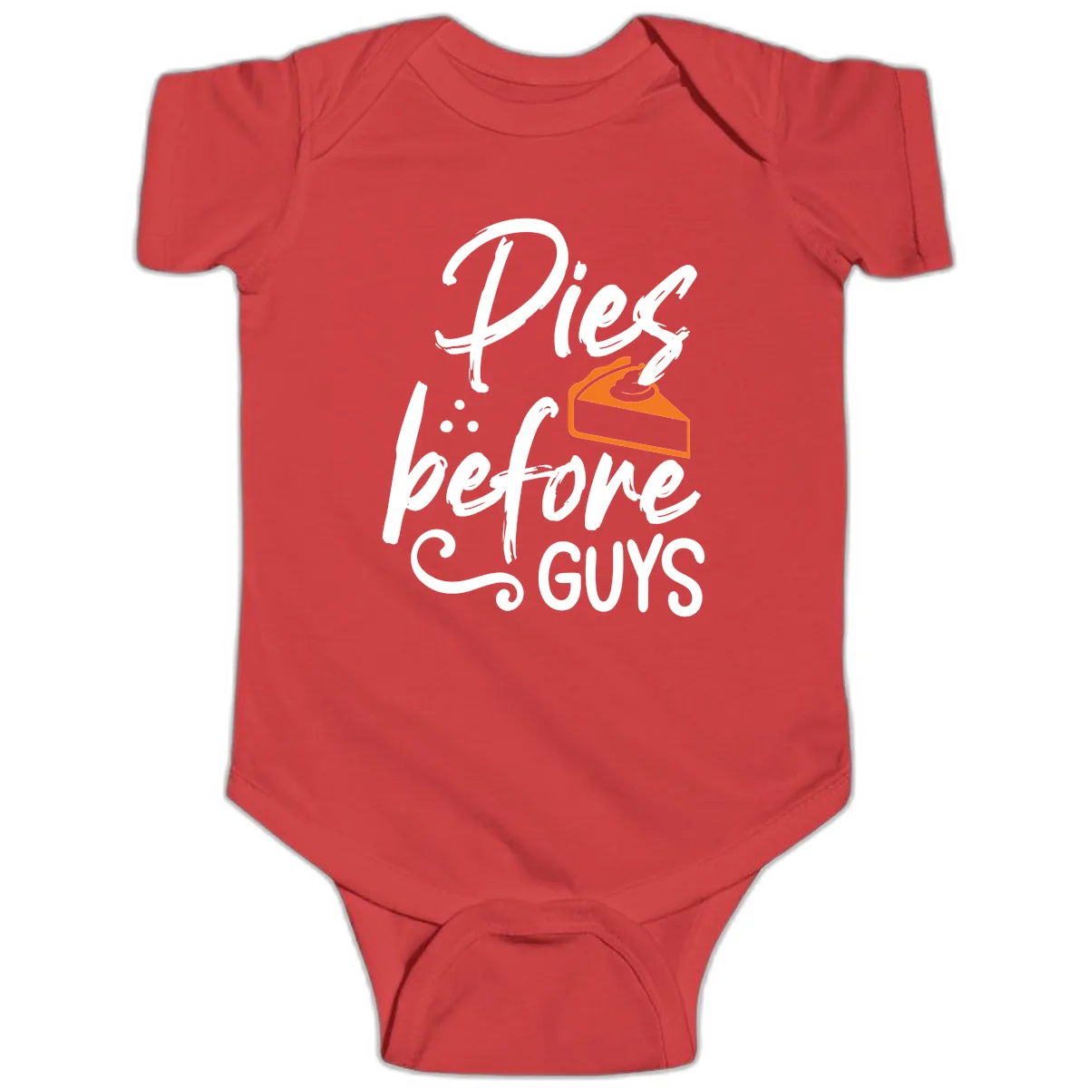 Pies Before Guys Typography Design Baby Onesie in Red