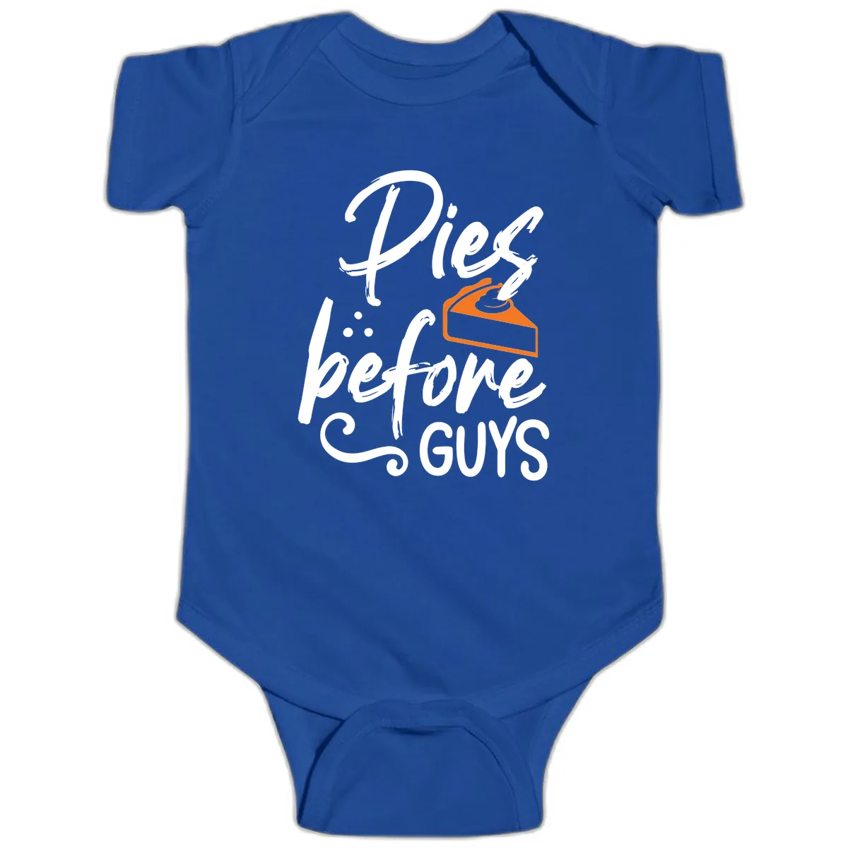 Pies Before Guys Typography Design Baby Onesie in Royal