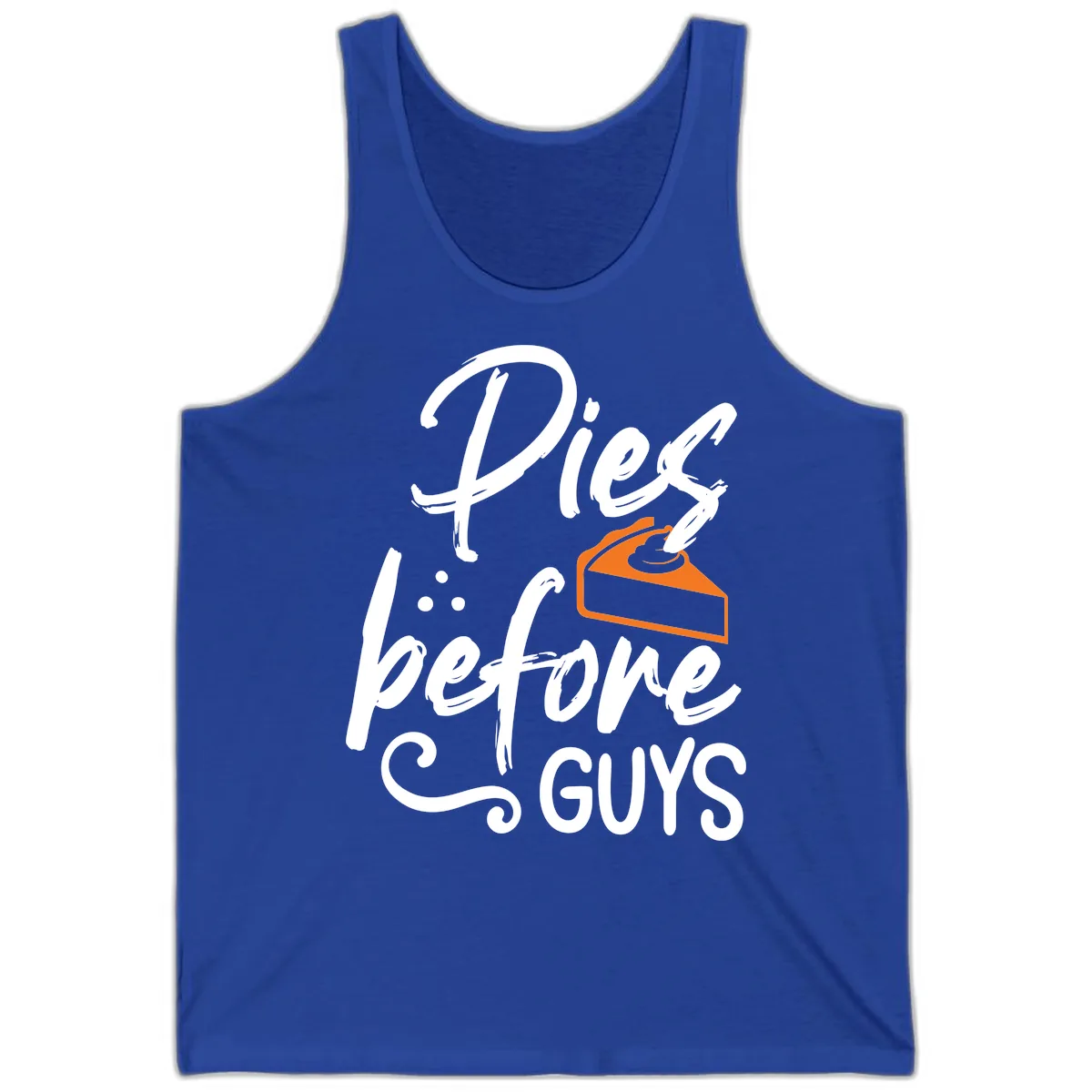 Pies Before Guys Typography Design Tank in True Royal