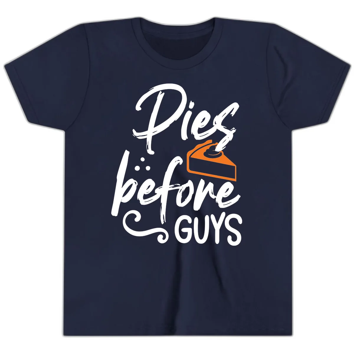Pies Before Guys Typography Design Youth T-Shirt in Navy