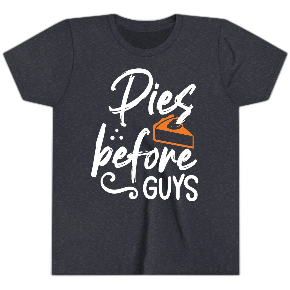 Pies Before Guys Typography Design Youth T-Shirt in Heather Navy