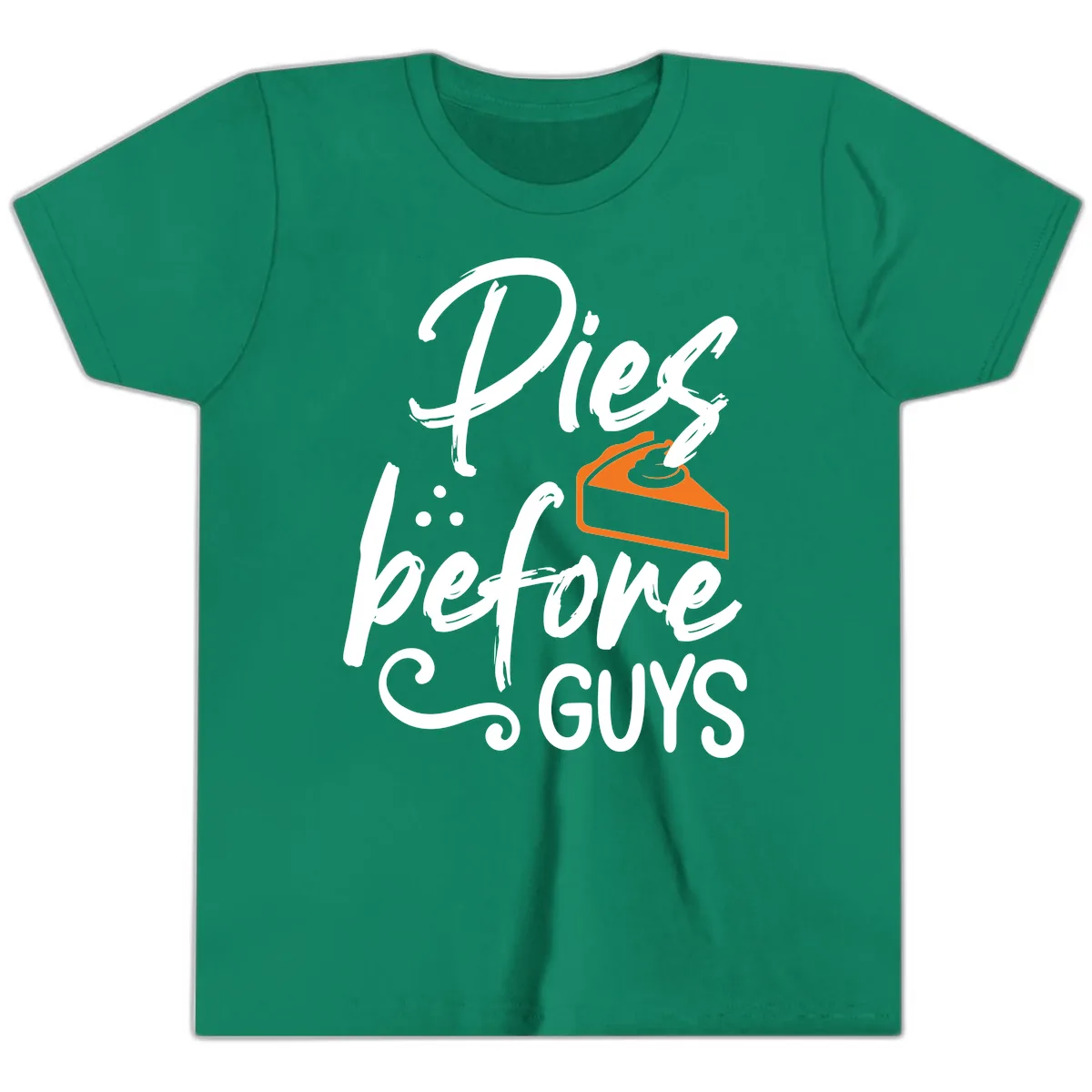Pies Before Guys Typography Design Youth T-Shirt in Kelly