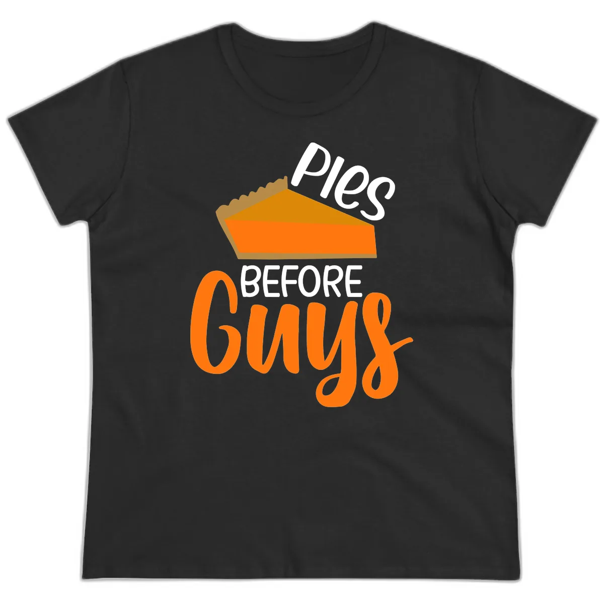 Pies Before Guys Thanksgiving Graphic Ladies Tee in Black