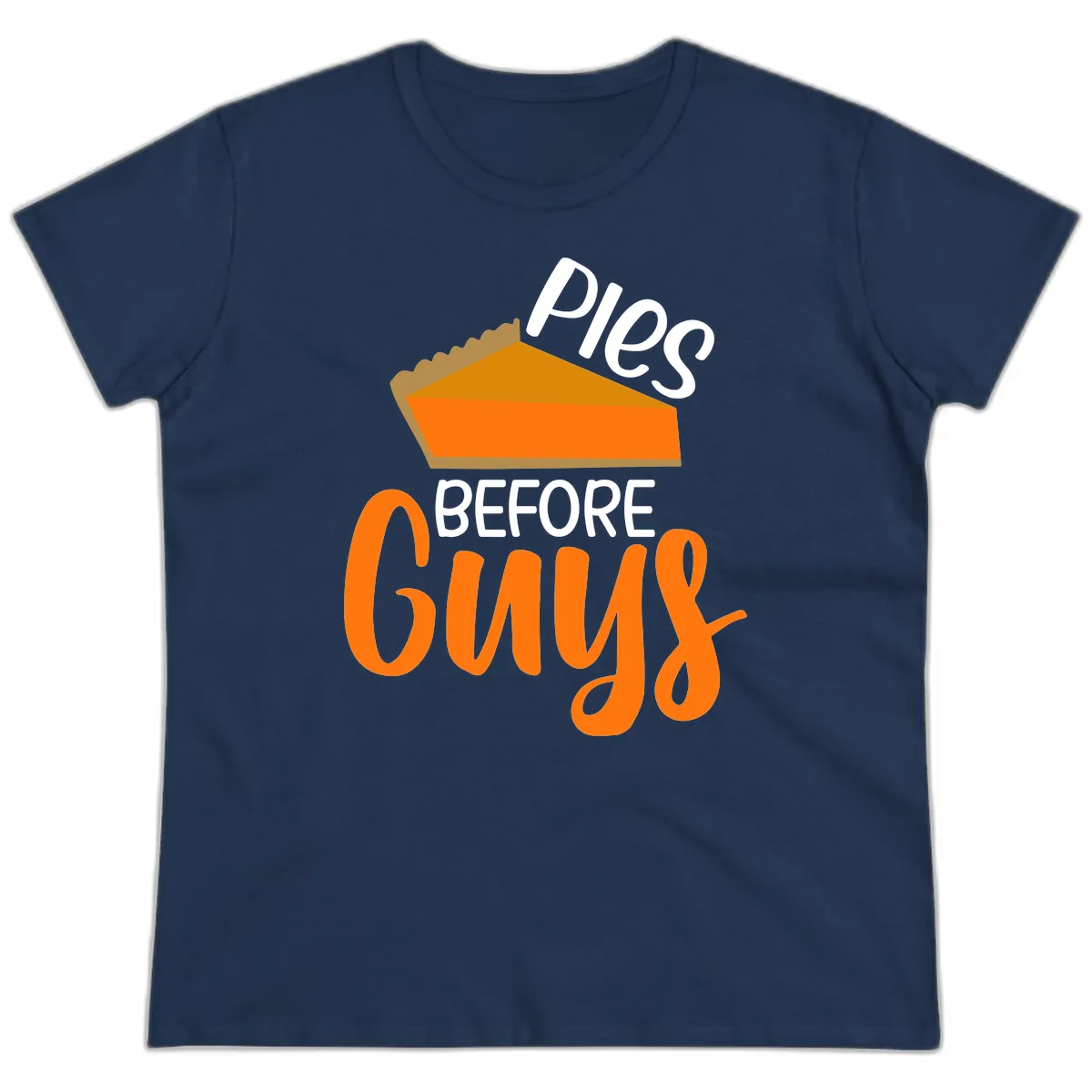 Pies Before Guys Thanksgiving Graphic Ladies Tee in Navy