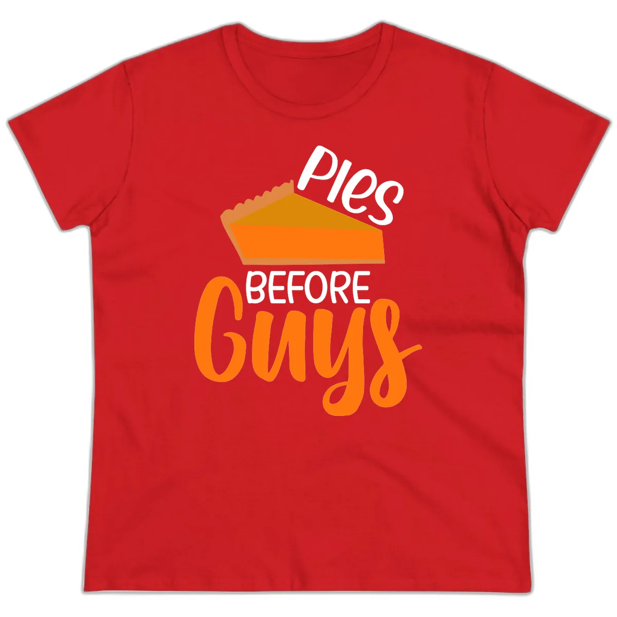 Pies Before Guys Thanksgiving Graphic Ladies Tee in Red