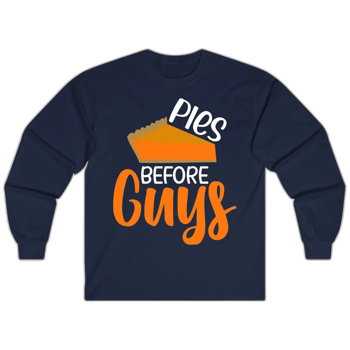 Pies Before Guys Thanksgiving Graphic Long Sleeve in Navy