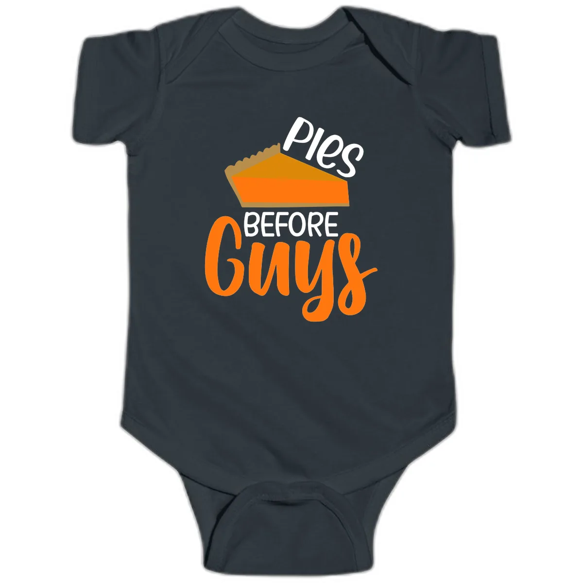 Pies Before Guys Thanksgiving Graphic Baby Onesie in Black