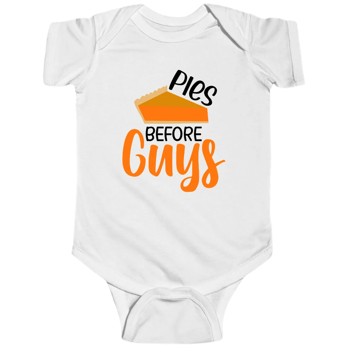 Pies Before Guys Thanksgiving Graphic Baby Onesie in White