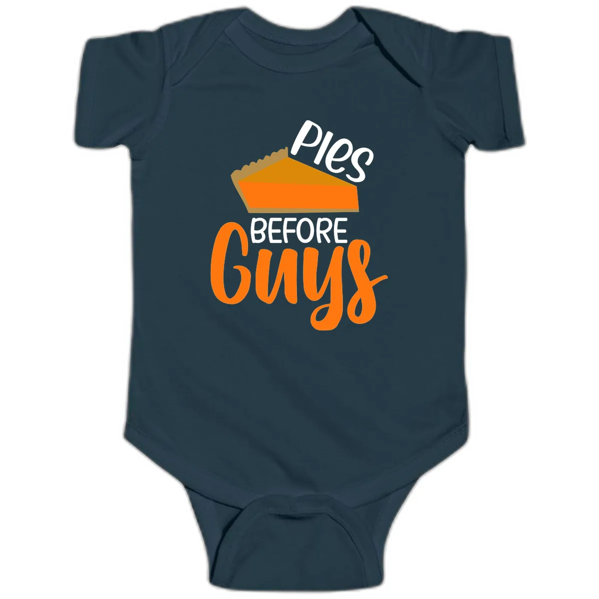 Pies Before Guys Thanksgiving Graphic Baby Onesie in Navy