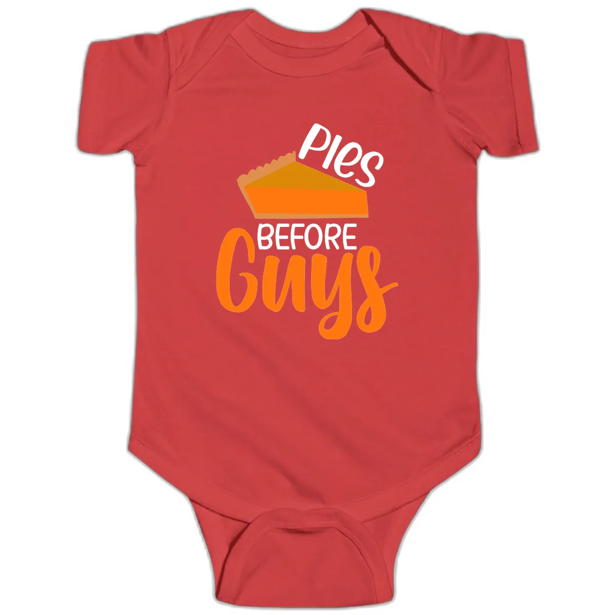 Pies Before Guys Thanksgiving Graphic Baby Onesie in Red