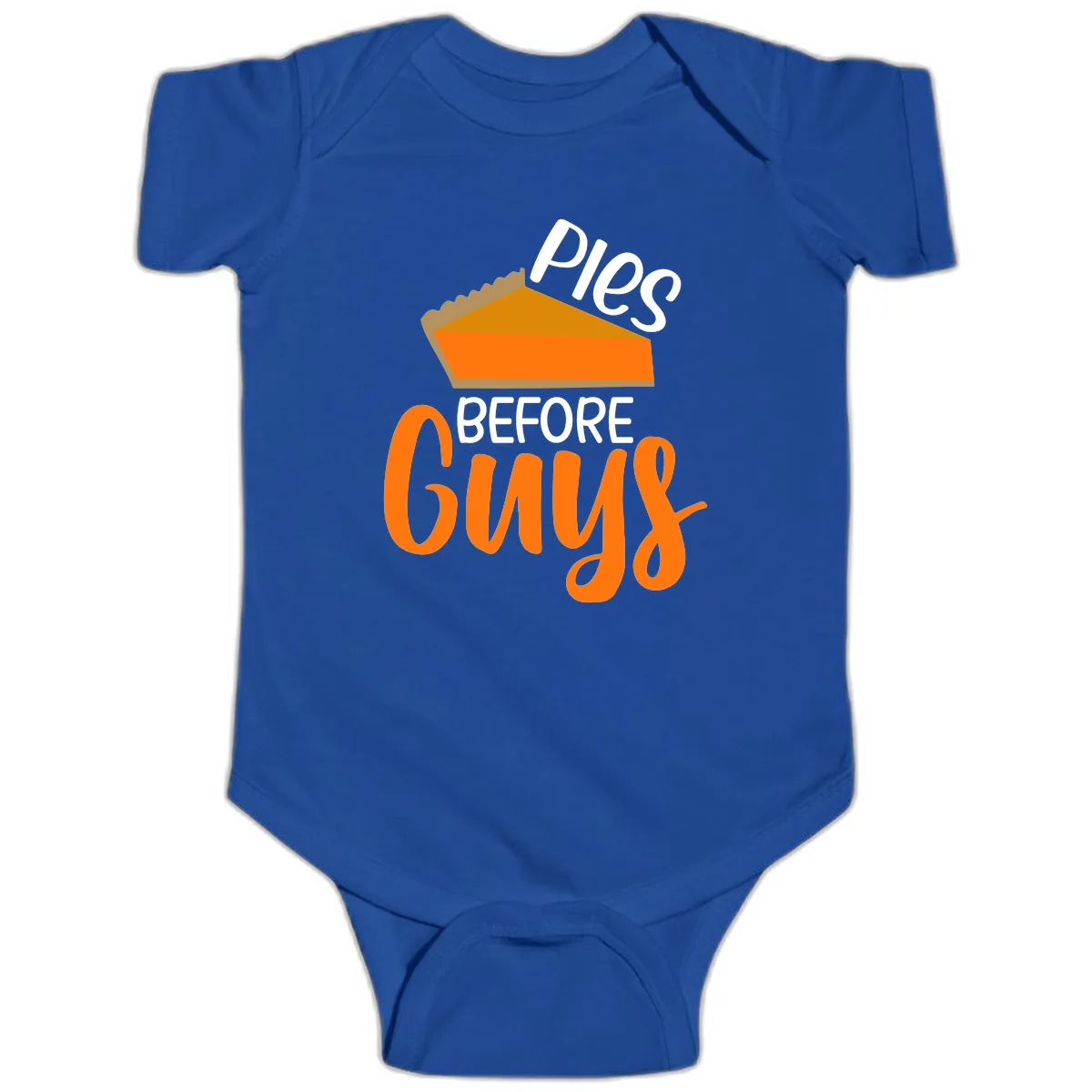 Pies Before Guys Thanksgiving Graphic Baby Onesie in Royal