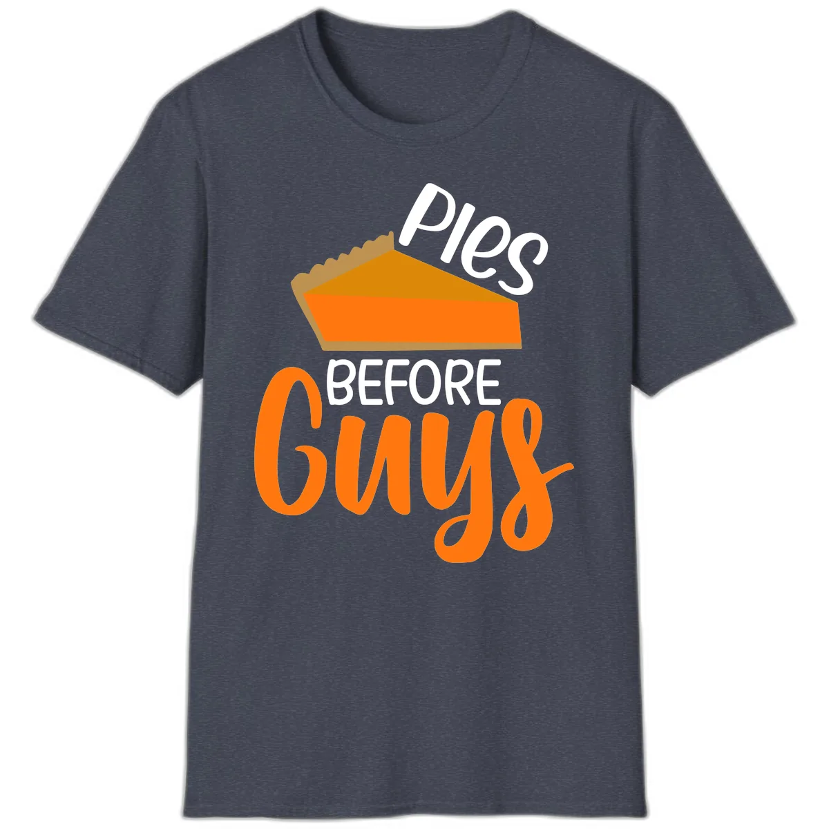 Pies Before Guys Thanksgiving Graphic T-Shirt in Heather Navy